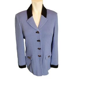 St. John Coll. Vintage Wool Knit Jacket Blazer Ornate Buttons Blue Black Sz 4